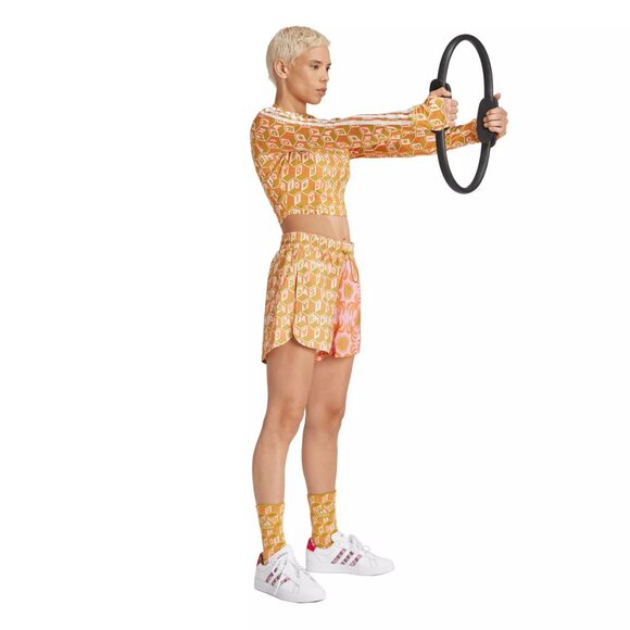 NWT FARM Rio x Adidas Logo Print Pacer Shorts Collab XL Pink Green Abstract - Picture 6 of 13